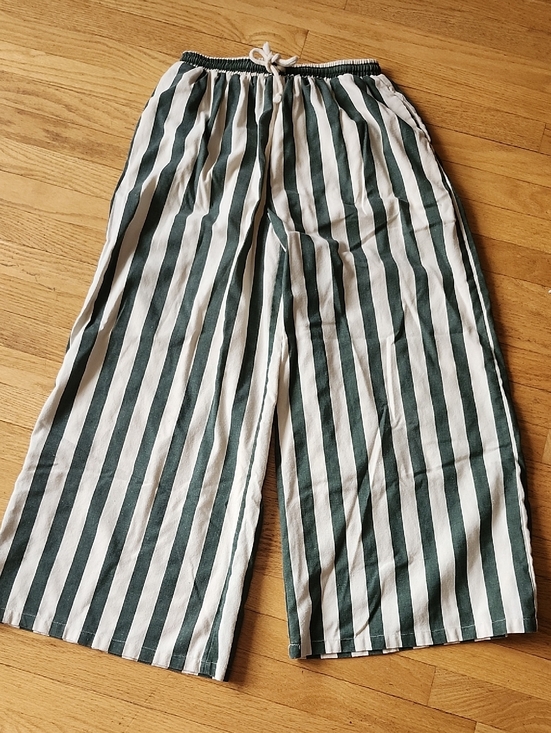 Pants - Idem Ditto Wide-Leg Vertical Stripe Lounge Pants - Green & White Womens Size M